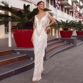 HYAT7 Women's V-neck sleeveless dress, form-fitting long dress