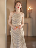 ✨ HYAT7 Celestia Glow – Elegant Halterneck Beaded Evening Gown