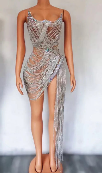 Party Tube Top Rhinestone Drill Chain Tassel Dress