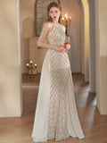 ✨ HYAT7 Celestia Glow – Elegant Halterneck Beaded Evening Gown