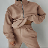 Stand Collar Suit Zip Up Crop Sportswear Long Sleeve Sweatshirt And Trousers For Spring Fall Women's Clothing
