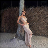 ✨ HYAT7 Desert Siren – Shell Fringe Halter Dress